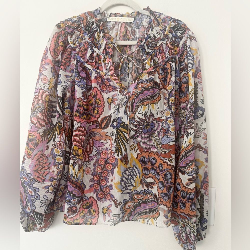 Marie Oliver Silk Blend Peasant Blouse M